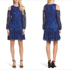 Eliza J Blue Floral Lace Cold Shoulder Mini Dress